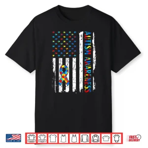 Usa Flag Autistic Awareness Autism Awareness Mom Dad Shirt