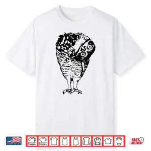 Linocut Owl Head Tilt Curious Bird Wildlife Illustration Shirt