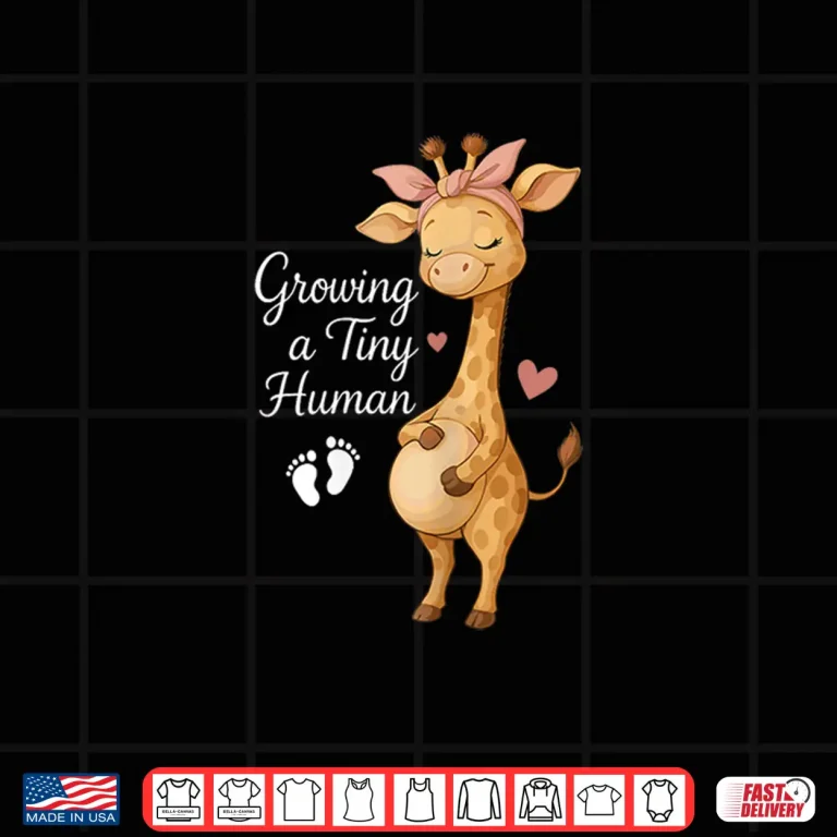 Design Cute Giraffe Growing A Tiny Human Pregnancy Announcement Shirt