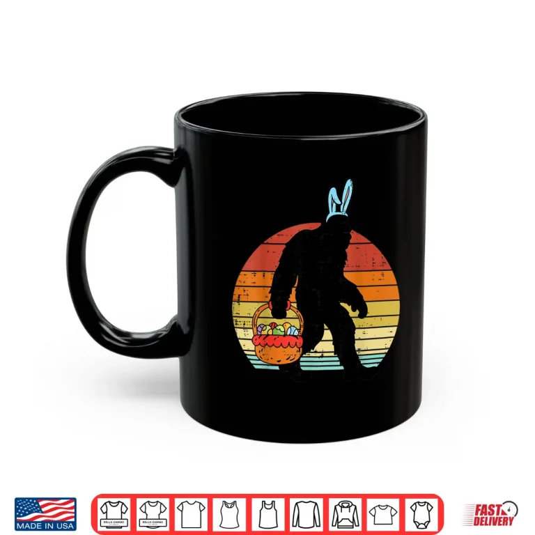 Mug Bigfoot Sasquatch Bunny Easter Eggs Retro Men Women Kids Shirt