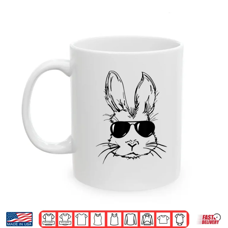 Mug Bunny Face With Sunglasses Gifts For Boys Men Kid Easter Day Shirt