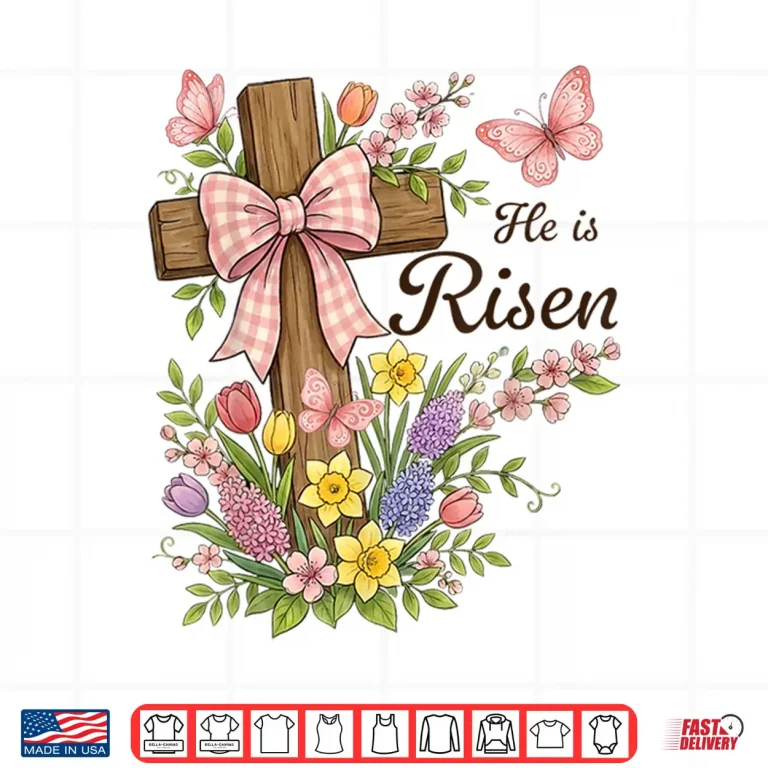 Design Christian He is Risen Floral Cross Religious Easter Shirt