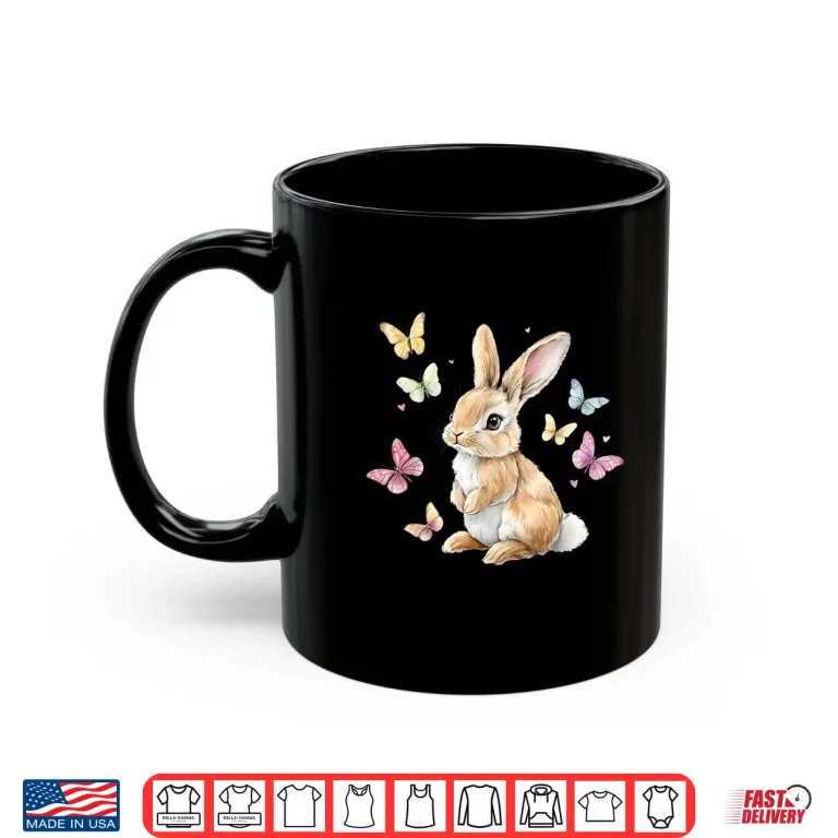 Mug Cute Easter Bunny Rabbit Butterfly Shirt