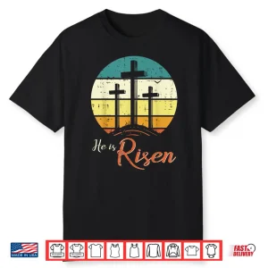 Easter Christian He Is Risen Retro Jesus Cross Women Men Kid Shirt