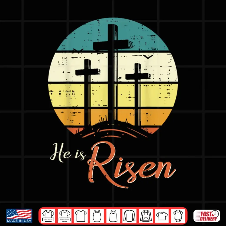 Design Easter Christian He Is Risen Retro Jesus Cross Women Men Kid Shirt