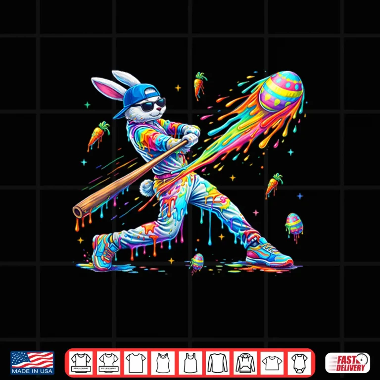 Design Funny Dripping Drip Rabbit Bunny Baseball Easter Men Boy Kid Shirt
