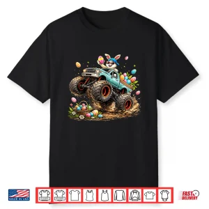 Happy Easter Bunny Monster Truck Easter Eggs Rabbit Kids Boy Shirt