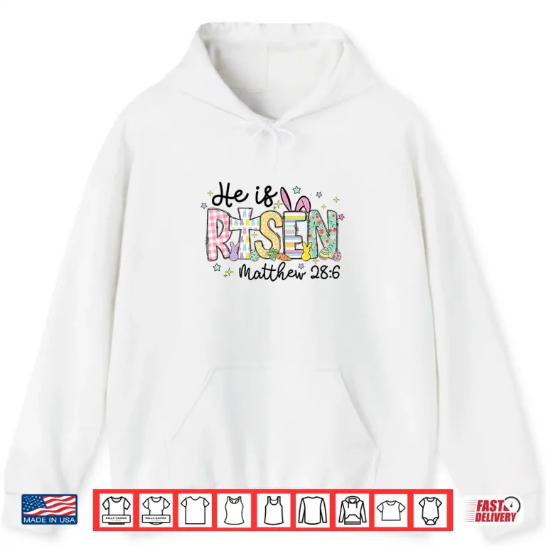 Hoodie He is Risen Jesus Christian Happy Easter Women Kids Girls Shirt