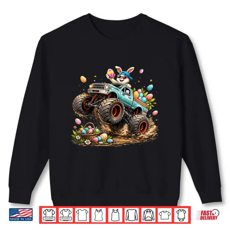 Sweatshirt Happy Easter Bunny Monster Truck Easter Eggs Rabbit Kids Boy Shirt