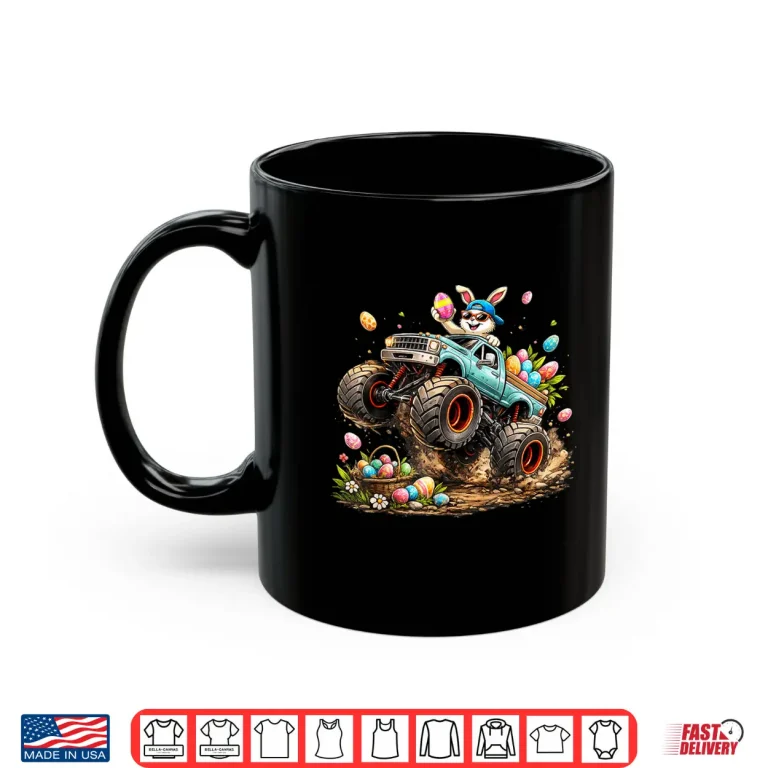Mug Happy Easter Bunny Monster Truck Easter Eggs Rabbit Kids Boy Shirt