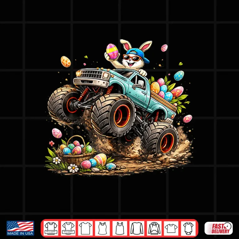 Design Happy Easter Bunny Monster Truck Easter Eggs Rabbit Kids Boy Shirt