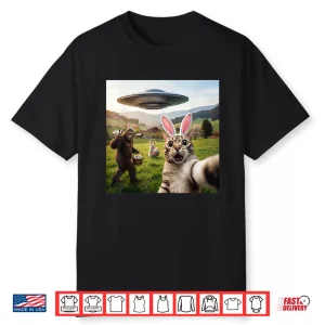 Bigfoot Ufo Funny Cat Selfie With Easter Bunny Professional Shirt