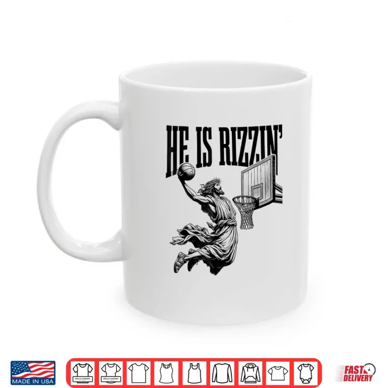 Mug Basketball Jesus Retro He Is Rizzin Easter Christian Shirt