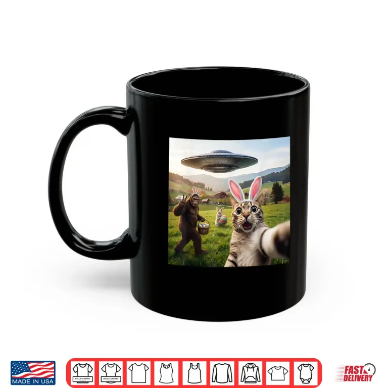 Mug Bigfoot UFO Funny Cat Selfie With Easter Bunny Professional Shirt
