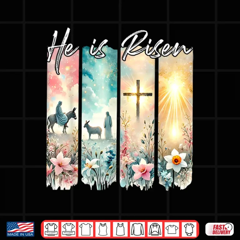 Design Aesthetic Jesus Cross He Is Risen Flowers Easter Christian Shirt