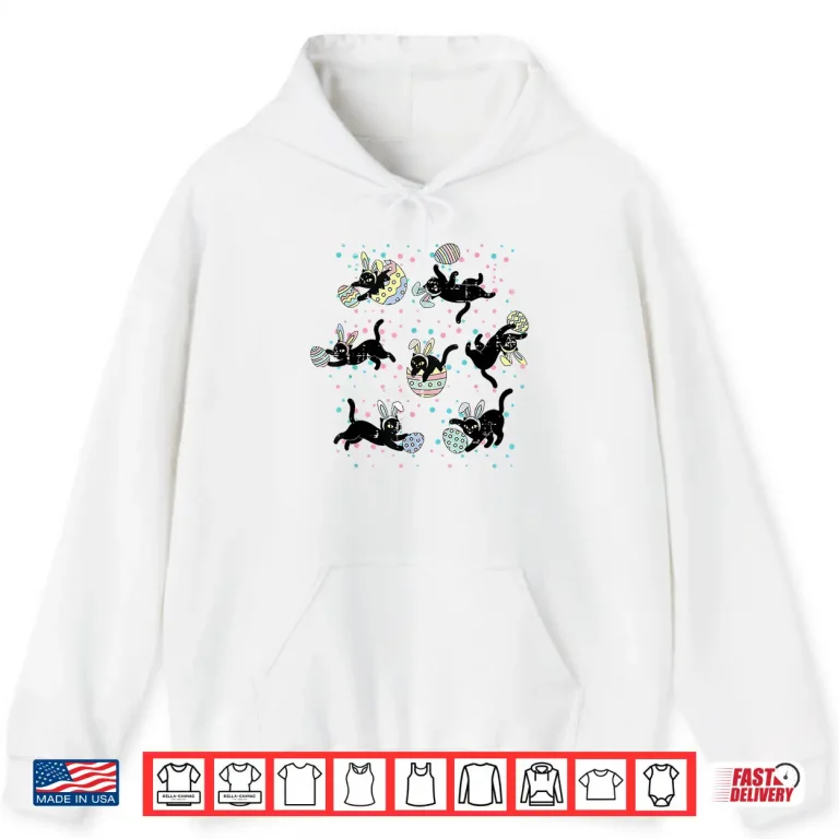 Hoodie Bunny Ears Eggs Easter Black Cat Poses Professional Modern Shirt