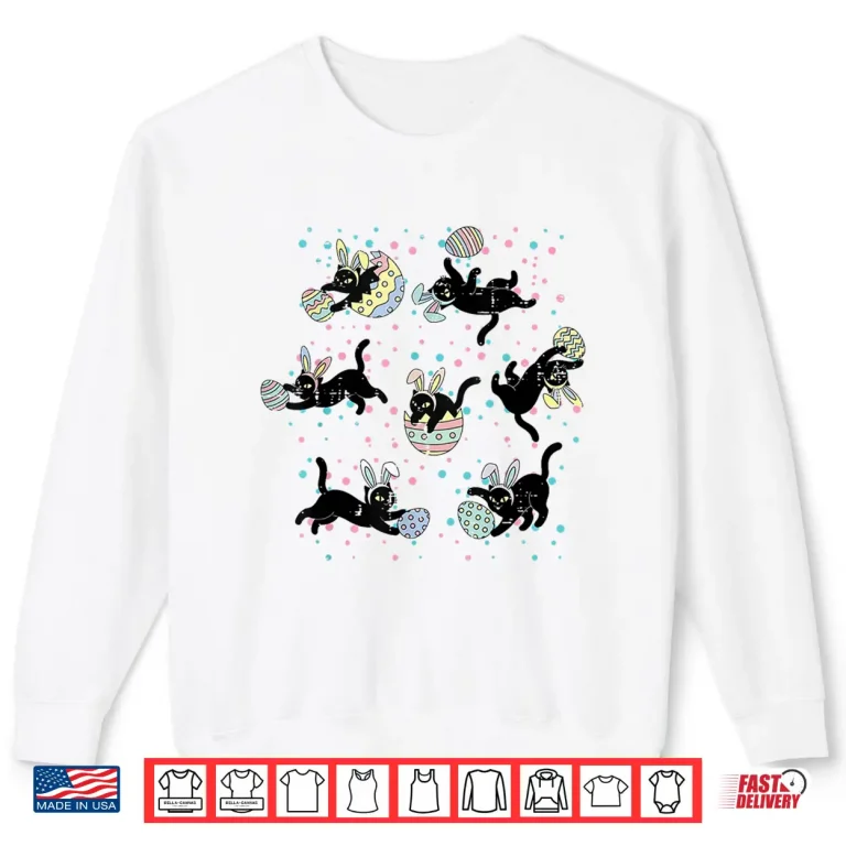 Sweatshirt Bunny Ears Eggs Easter Black Cat Poses Professional Modern Shirt