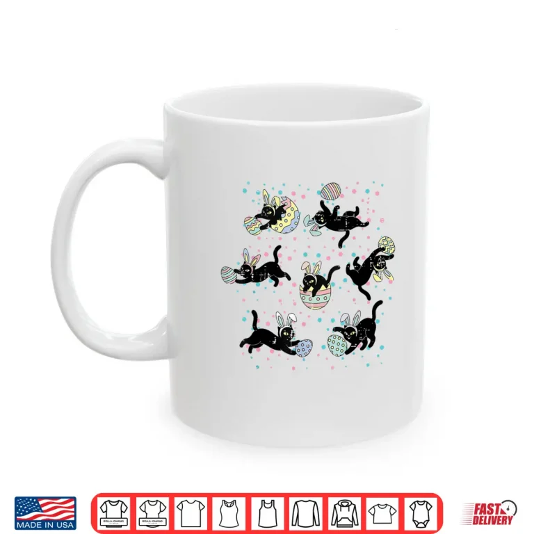 Mug Bunny Ears Eggs Easter Black Cat Poses Professional Modern Shirt