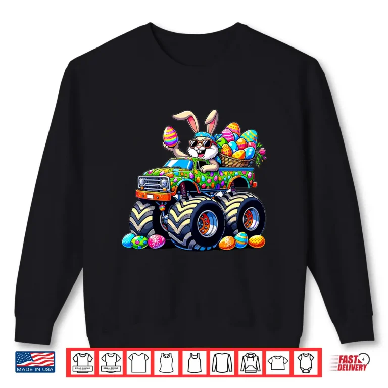Sweatshirt Bunny Monster Truck Eggs Easter Day Cool Rabbit Graphic Shirt 1