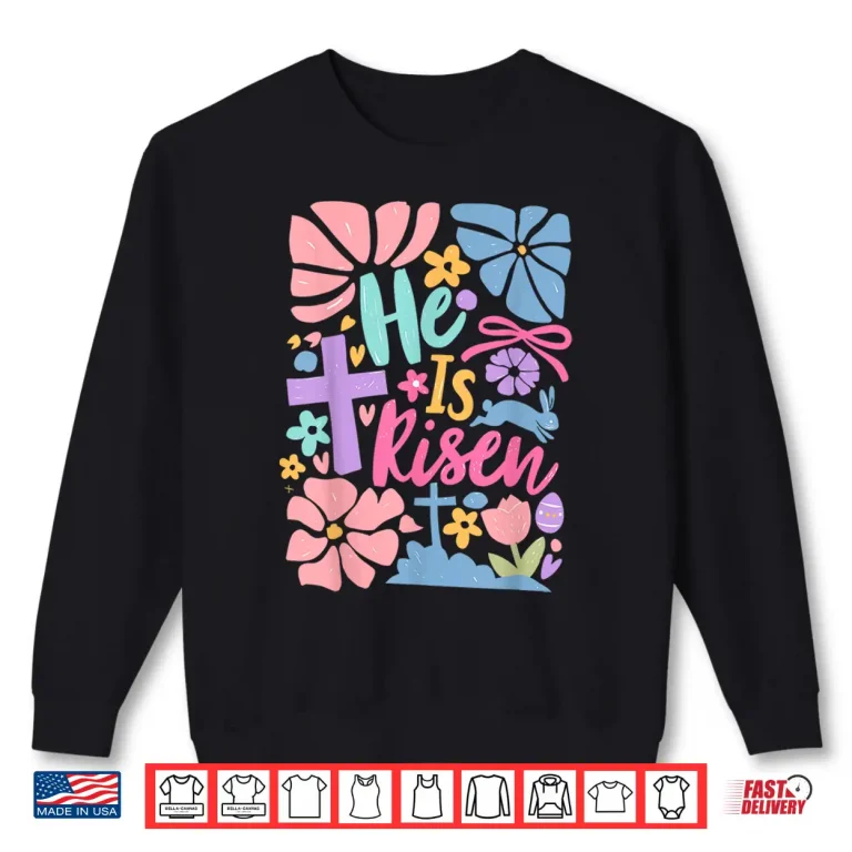 Sweatshirt Coquette Jesus He Is Risen Easter Cross Christian Religious Shirt 1