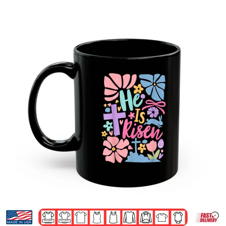 Mug Coquette Jesus He Is Risen Easter Cross Christian Religious Shirt