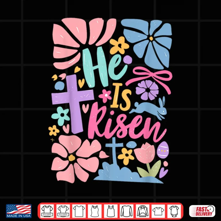 Design Coquette Jesus He Is Risen Easter Cross Christian Religious Shirt