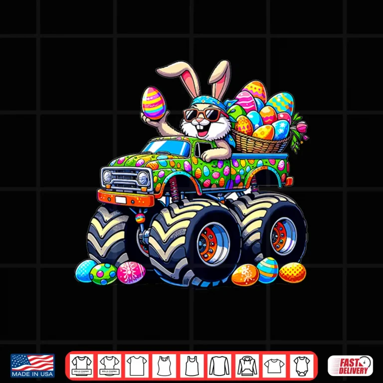 Design Bunny Monster Truck Eggs Easter Day Cool Rabbit Graphic Shirt