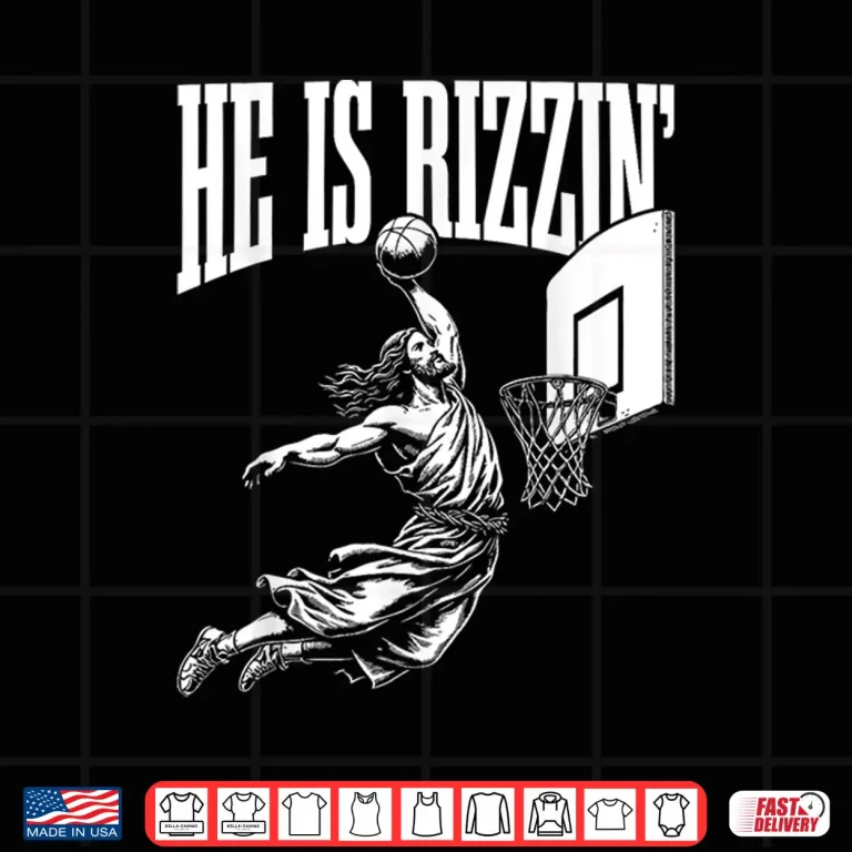 Design Funny Jesus Basketball He Is Rizzin Professional Humor Meme Shirt