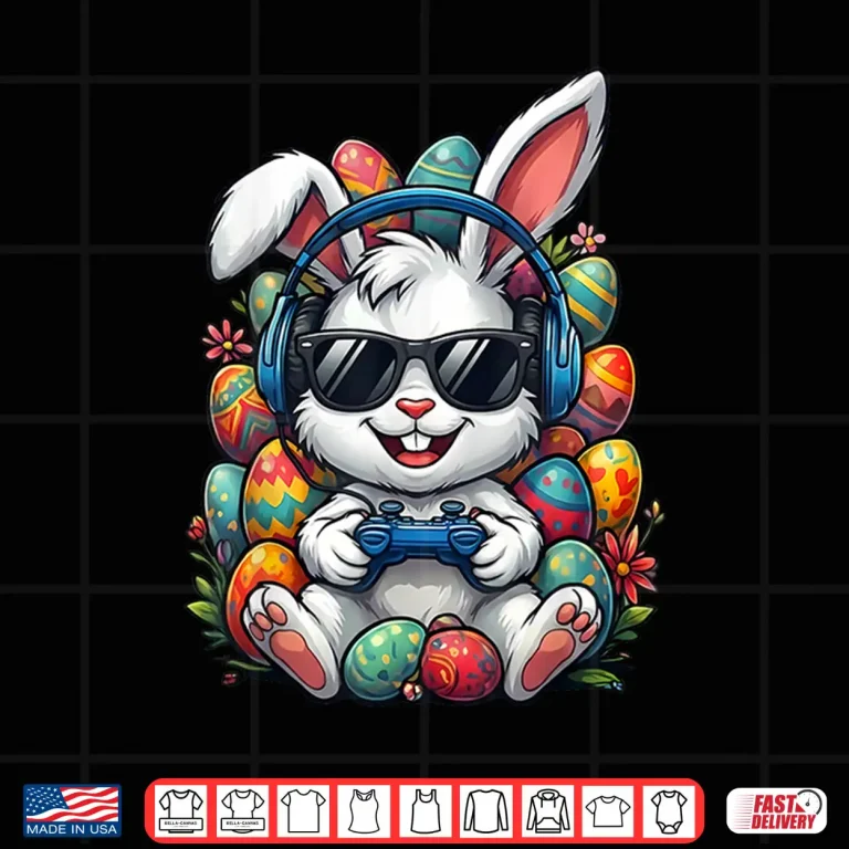 Design Gamer Bunny Funny Egg Hunt Easter Professional Modern Graphic Shirt