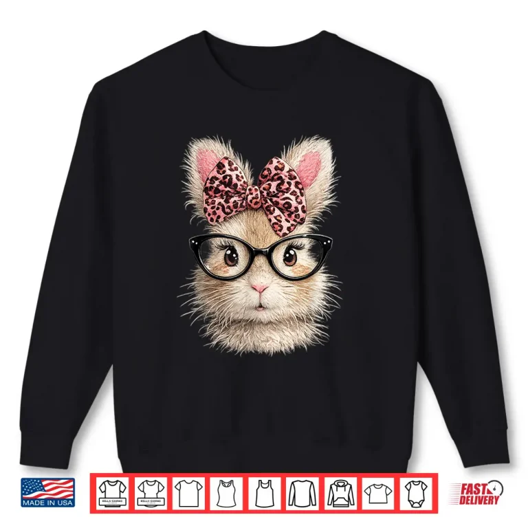 Sweatshirt Pink Leopard Cute Easter Bunny Glasses Happy Easter Day Shirt