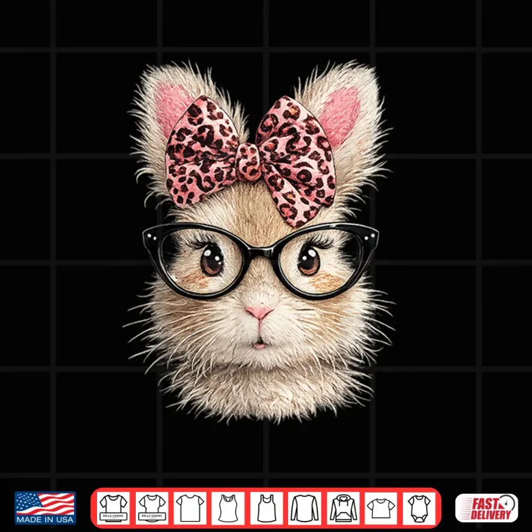 Design Pink Leopard Cute Easter Bunny Glasses Happy Easter Day Shirt