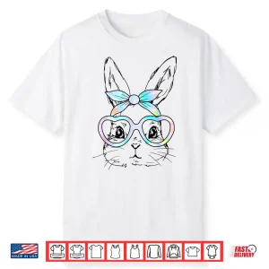 Tie Dye Glasses Cute Bunny Rabbit Face Happy Easter Day Shirt