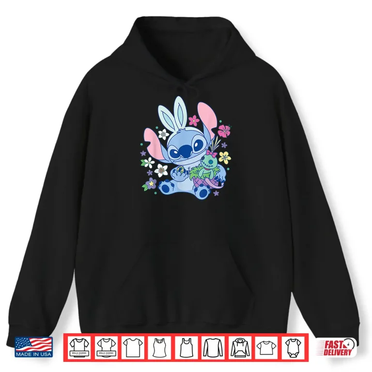 Hoodie Stitch And Scrump Disney Lilo And Stitch Cute Easter Bunny Shirt