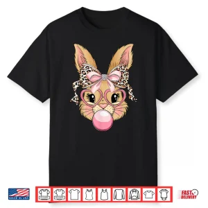Cute Bunny Rabbit Face Leopard Glasses Girl Happy Easter Day Shirt
