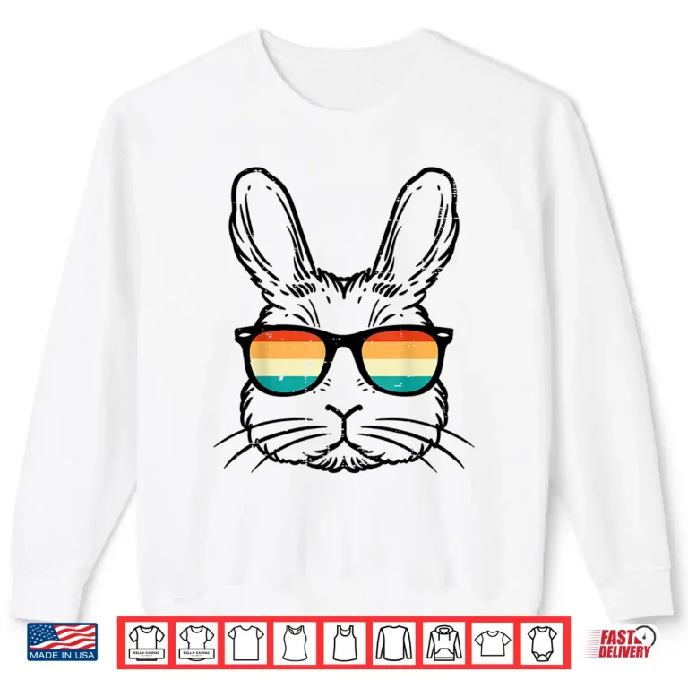Sweatshirt Bunny Rabbit Face Sunglasses Retro Dad Men Boys Kids Youth Shirt