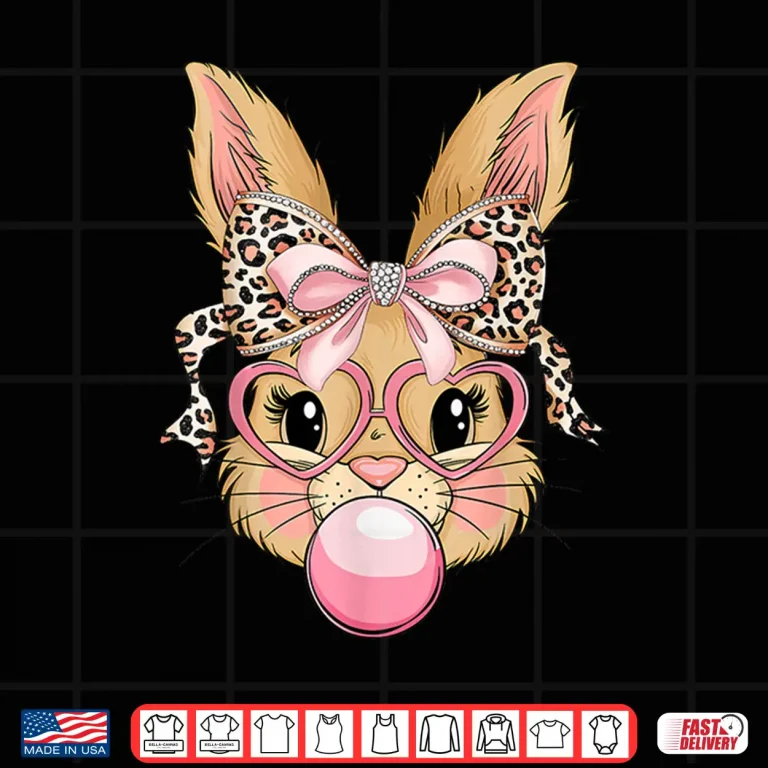 Design Cute Bunny Rabbit Face Leopard Glasses Girl Happy Easter Day Shirt