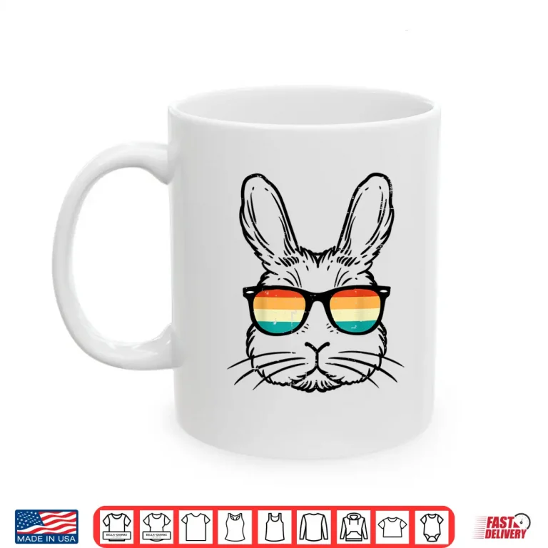 Mug Bunny Rabbit Face Sunglasses Retro Dad Men Boys Kids Youth Shirt 1