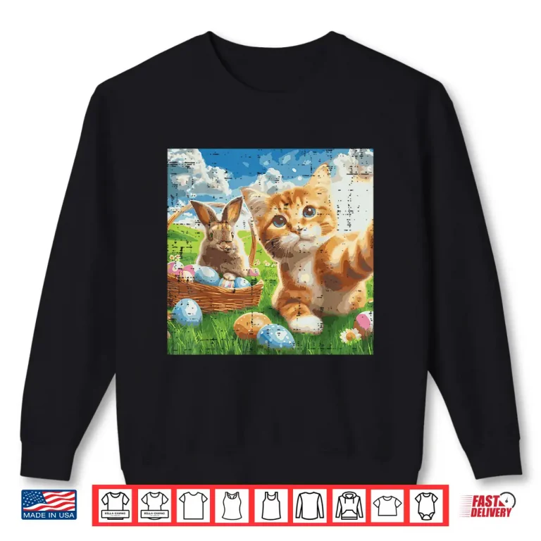 Sweatshirt Easter Bunny Cat Selfie Cute Rabbit Kitten Meme Women Girls Shirt