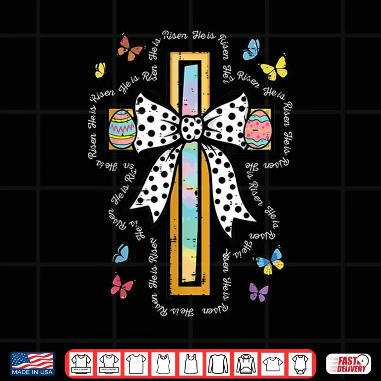 Design Easter Cross Bow He is Risen Christian Girls Kids Women Shirt