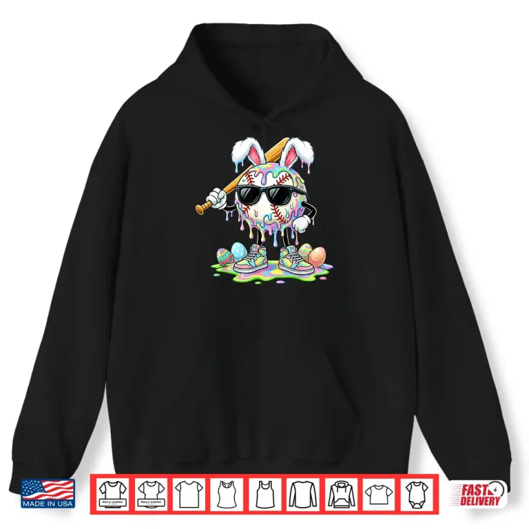 Hoodie Funny Baseball Drip Bunny Easter Shirts Kids Boys Toddlers Shirt