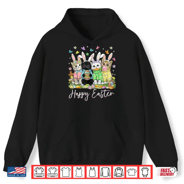 Hoodie Happy Easter Cute Cat Lover Bunny Easter Day Women Men Kids Shirt