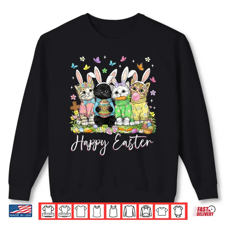 Sweatshirt Happy Easter Cute Cat Lover Bunny Easter Day Women Men Kids Shirt