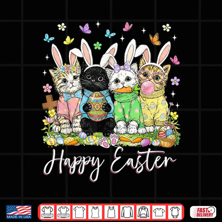 Design Happy Easter Cute Cat Lover Bunny Easter Day Women Men Kids Shirt