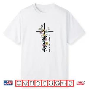 He Is Risen Floral Cross Women Easter Christian Shirt