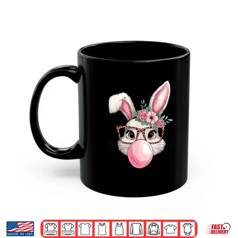 Mug Rabbit Bunny Blowing Bubble Easter Day Cute Women Girls Shirt