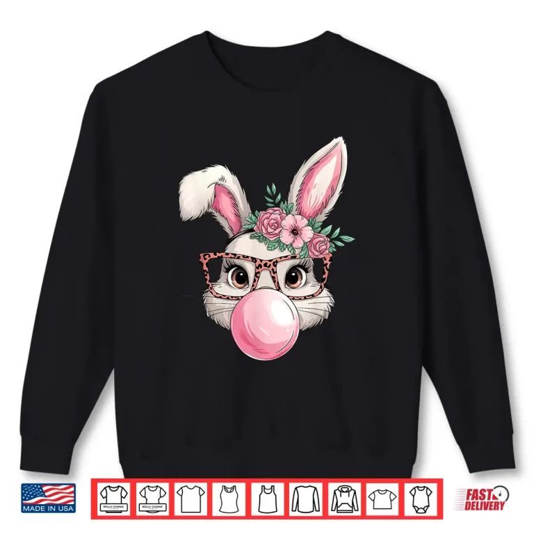 Sweatshirt Rabbit Bunny Blowing Bubble Easter Day Cute Women Girls Shirt 1