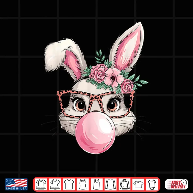 Design Rabbit Bunny Blowing Bubble Easter Day Cute Women Girls Shirt 1