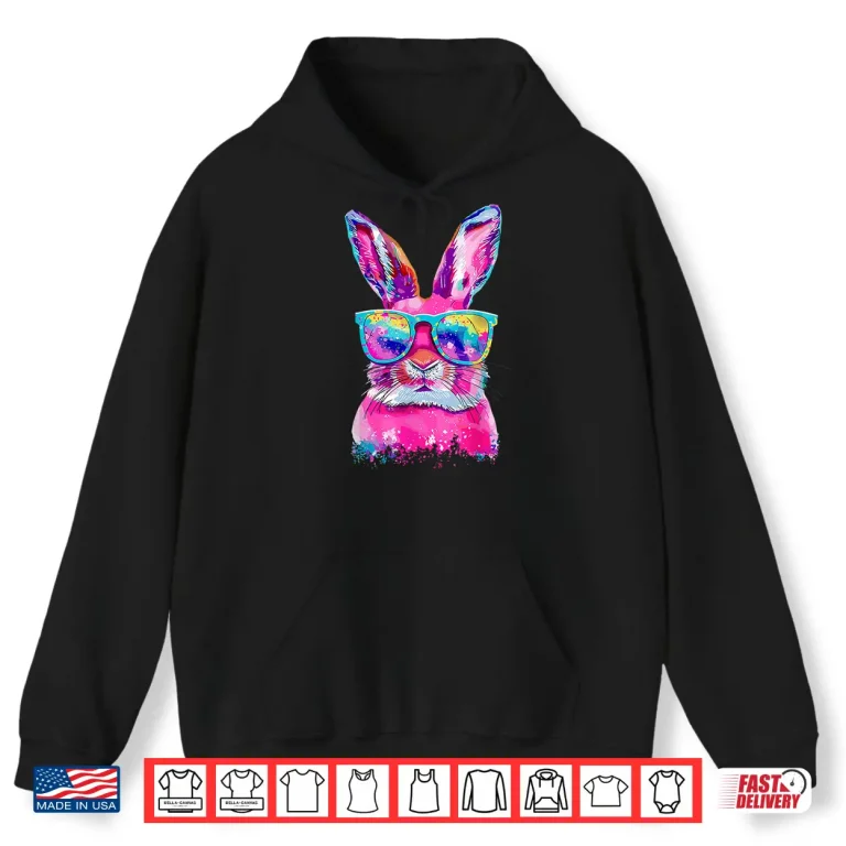 Hoodie Bunny Face With Tie Dye Glasses Happy Easter Day Modern Shirt