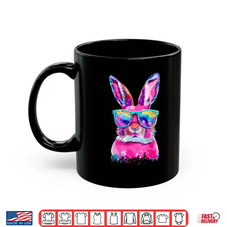 Mug Bunny Face With Tie Dye Glasses Happy Easter Day Modern Shirt