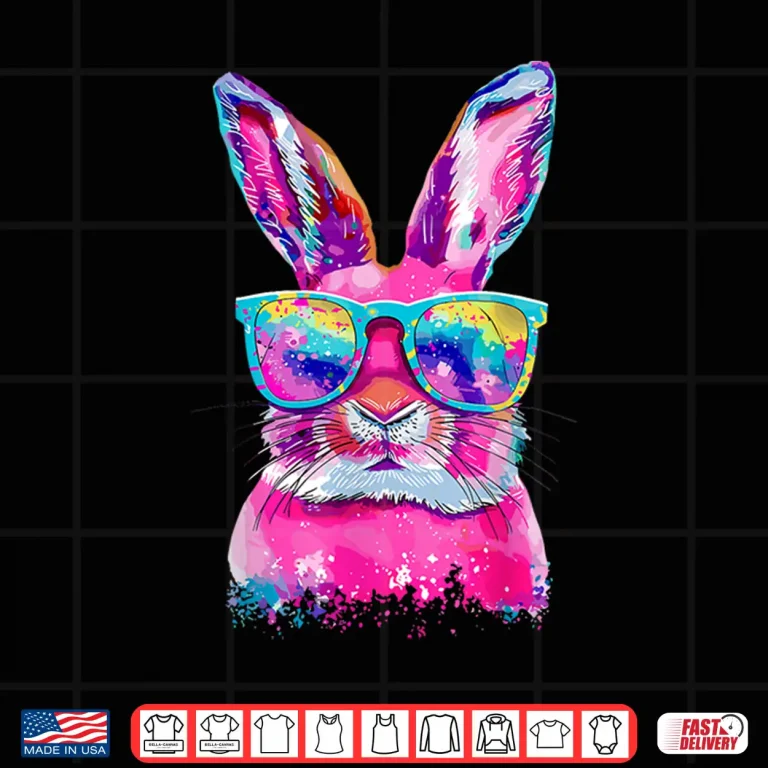 Design Bunny Face With Tie Dye Glasses Happy Easter Day Modern Shirt